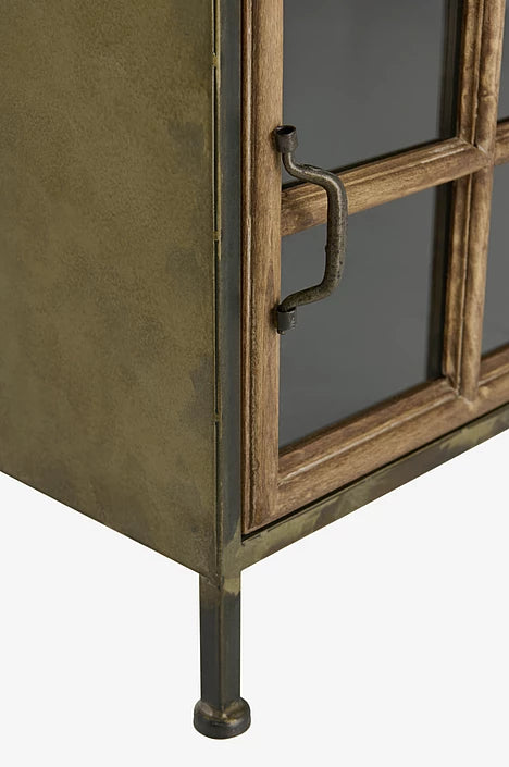 Industriellt vitrinskåp i metall och trä