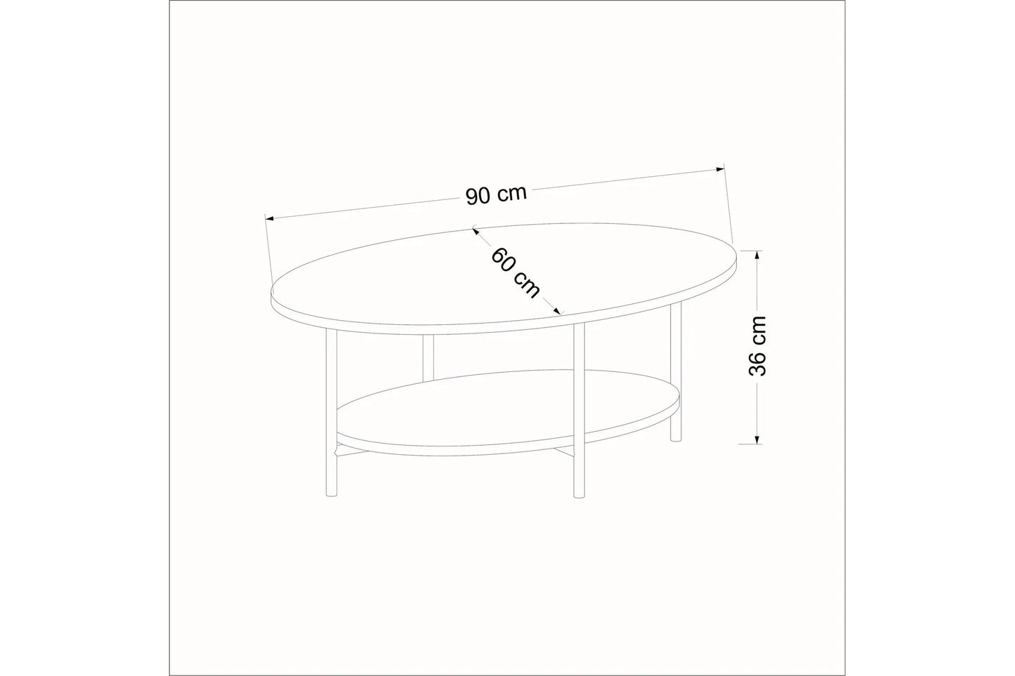 Nordvik Soffbord – Eklook & Svarta Ben 90 × 60 cm