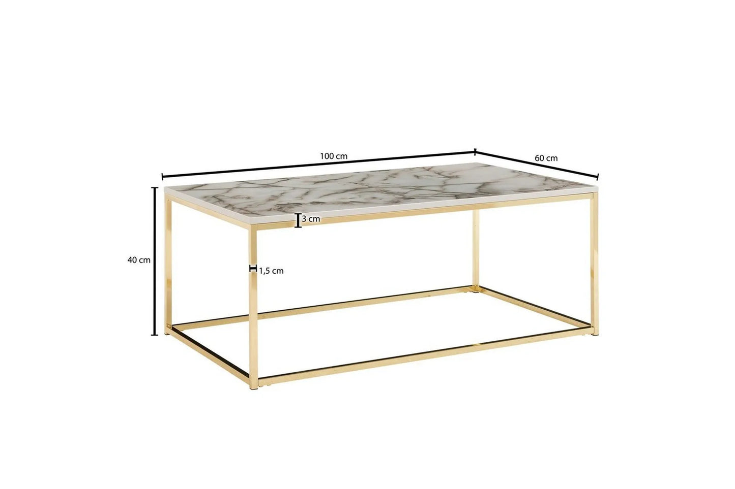 Bellagio Soffbord – Vit Marmoreffekt & Guldstativ 100 cm