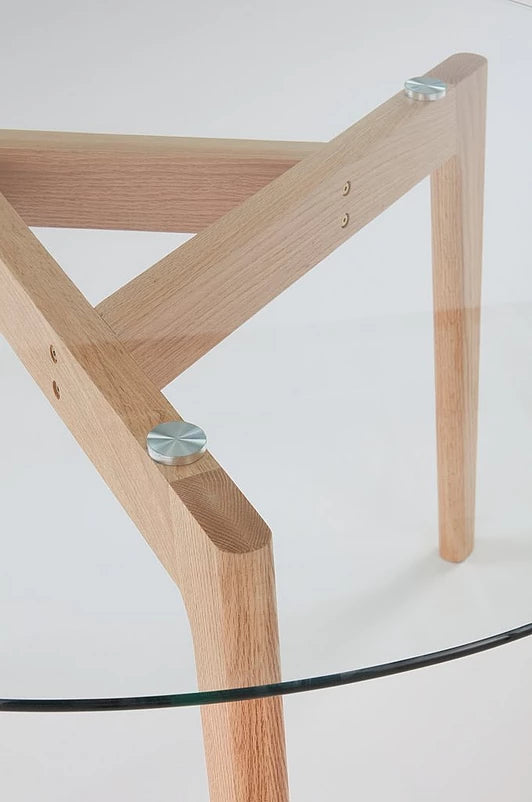 Aurea – Matbord i ek med rund glasskiva