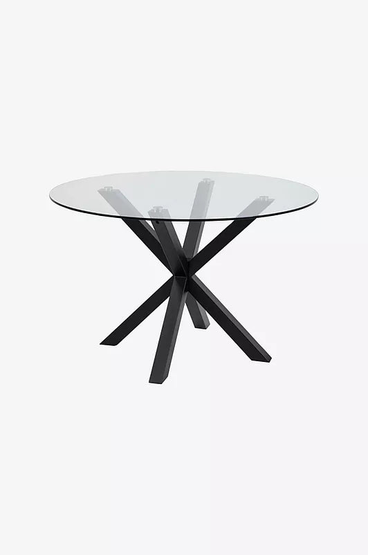 Orion Runt Matbord – Glas & Svart Stål Ø119 cm