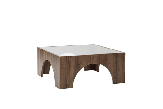 Virello Soffbord – Valnöt & Härdat Glas 80 × 80 cm