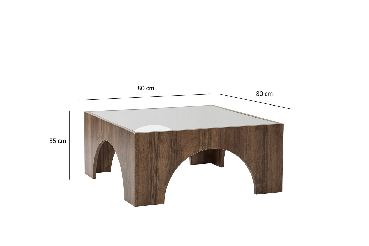 Virello Soffbord – Valnöt & Härdat Glas 80 × 80 cm