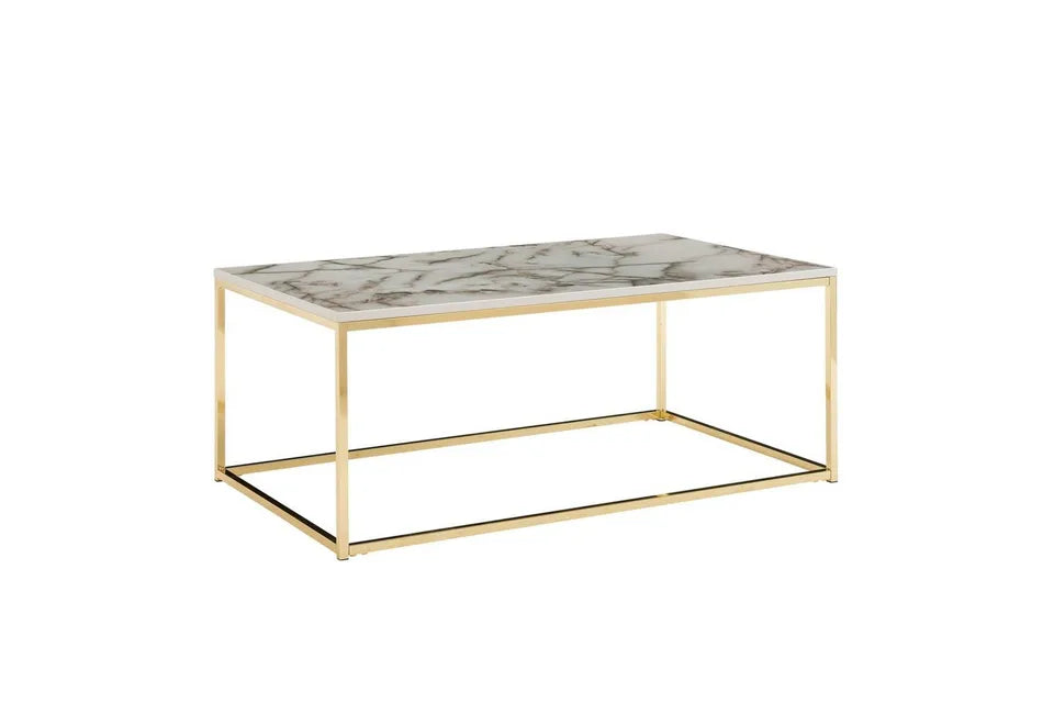 Bellagio Soffbord – Vit Marmoreffekt & Guldstativ 100 cm