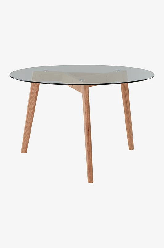 Aurea – Matbord i ek med rund glasskiva