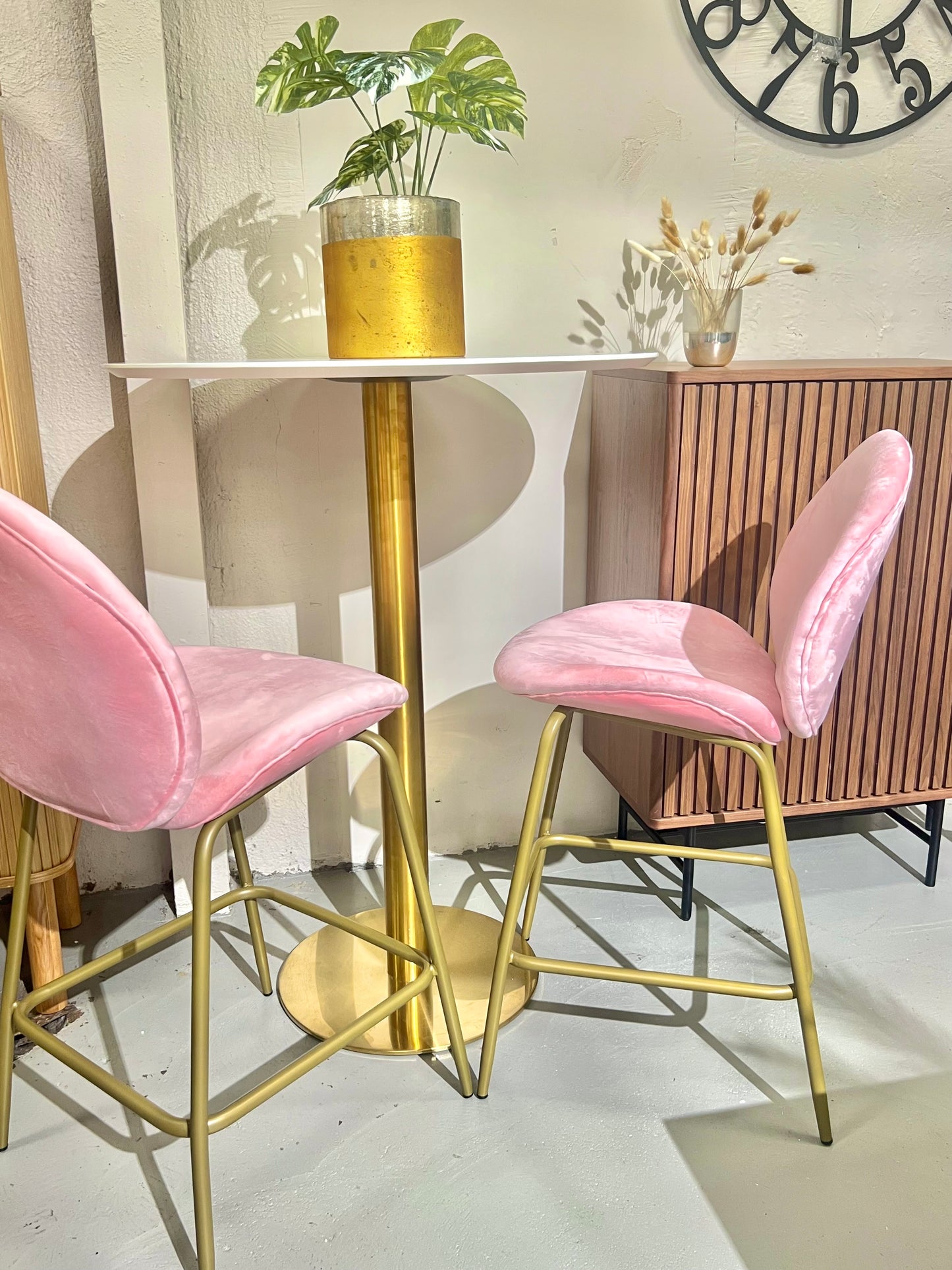 2-pack Barstol i lyxigt rosa sammet